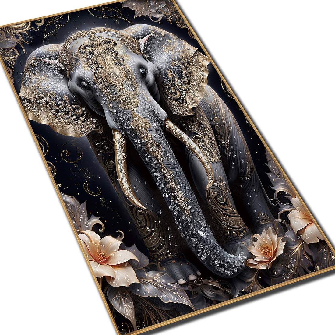 Gilded Serenity Elephant Crystal Glass Painting & Wall Decoration Items