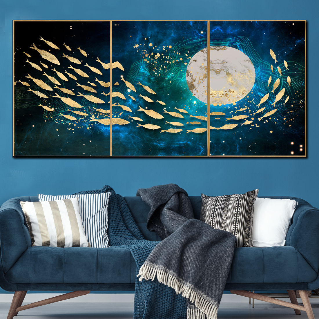Galactic Swim Abstract Canvas Painting Modern Art - Set of 3