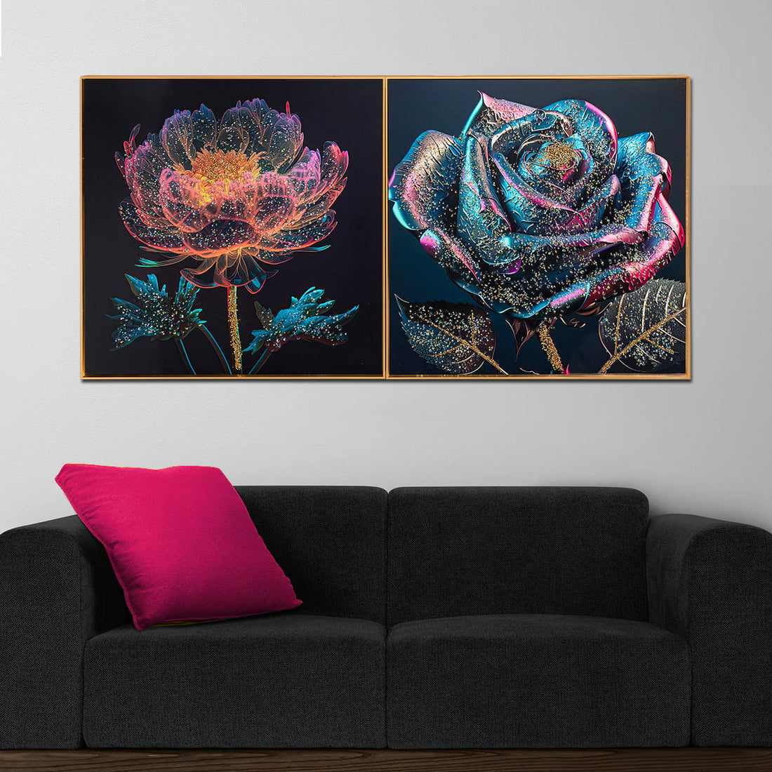 Ethereal Blooms Crystal Glass Wall Decoration items - Set of 2