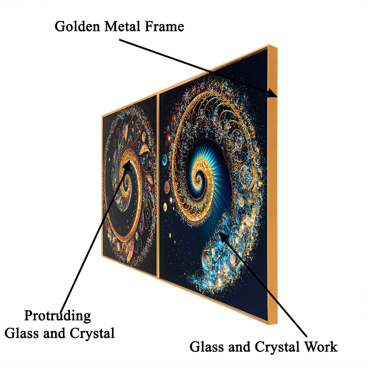 Celestial Night Home Crystal Glass Wall Paintings For Living Room - Set of 2