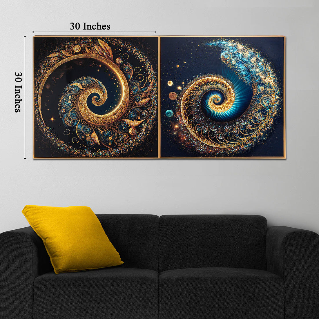 Celestial Night Home Crystal Glass Wall Paintings For Living Room - Set of 2