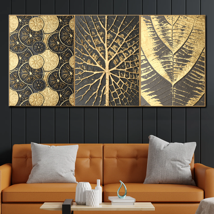 Nature's Gold  Abstract Canvas Art Wall Painting - Set of 3