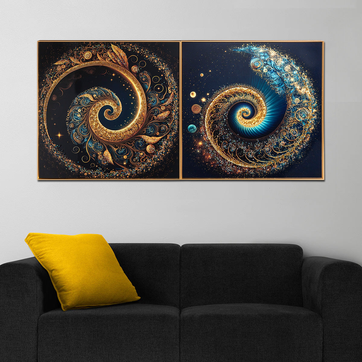 Celestial Night Home Crystal Glass Wall Paintings For Living Room - Set of 2