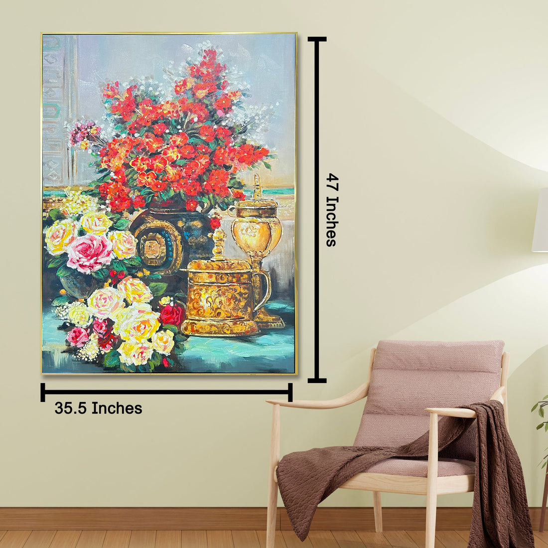 Blossom and Glory 100% Hand Painted Wall Painting & Wall Decor Item (With outer Floater Frame)  (47x35.5 Inches)