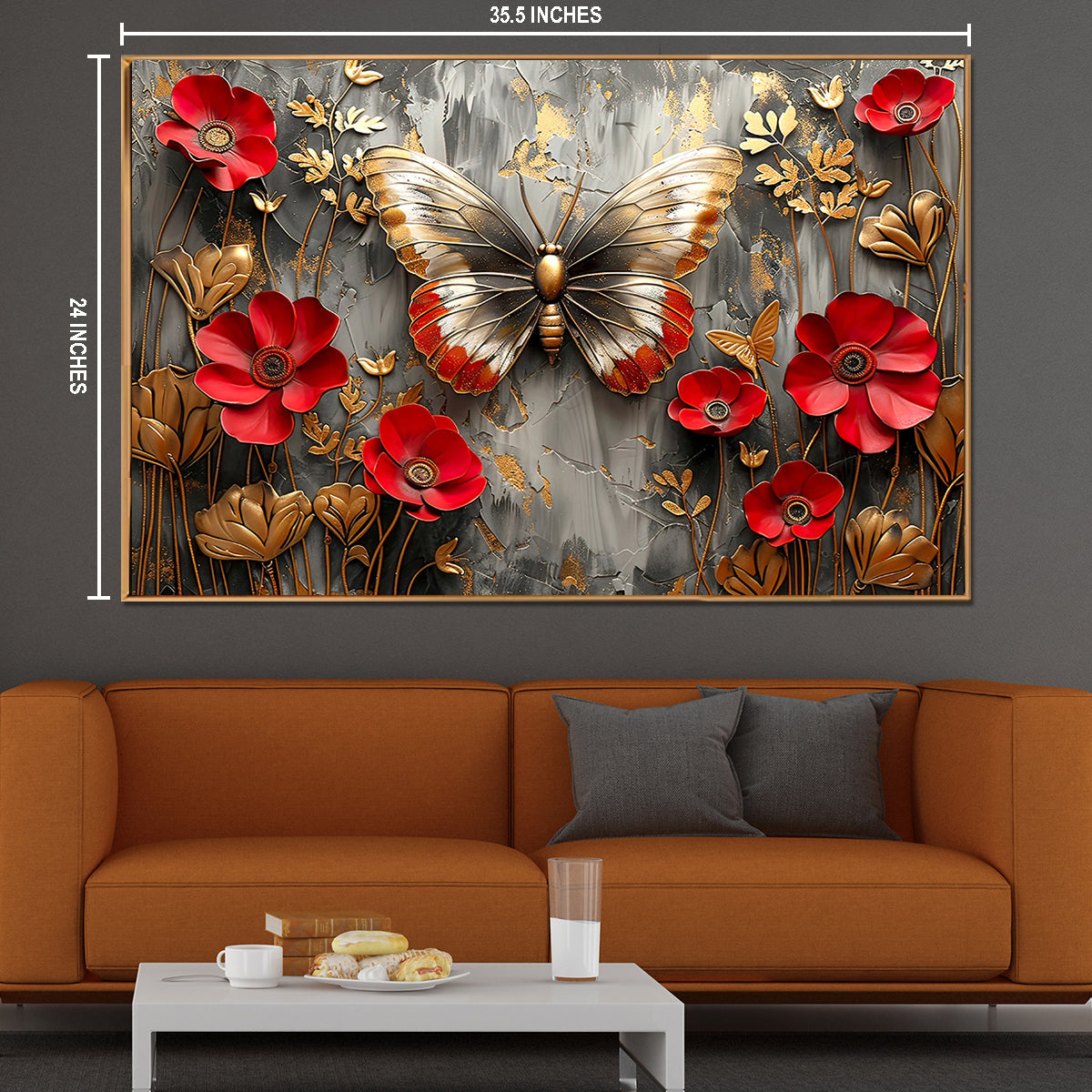 Red Bloom Butterfly Framed Canvas Art Paintings