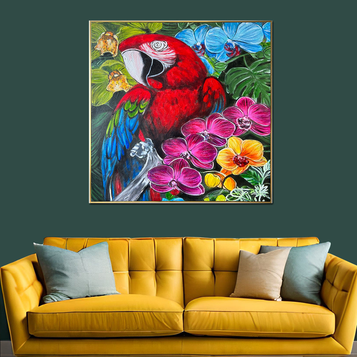 Garden of Dreams Handpainted Wall Art Paintings (With outer Floater Frame) (40 x 40 Inches)