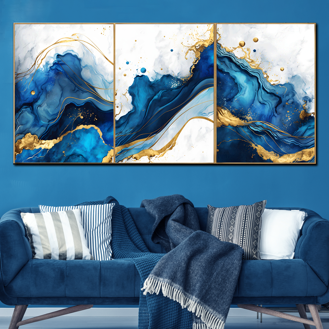 Ethereal Waves  Abstract Canvas Wall Paintings - Set of 3