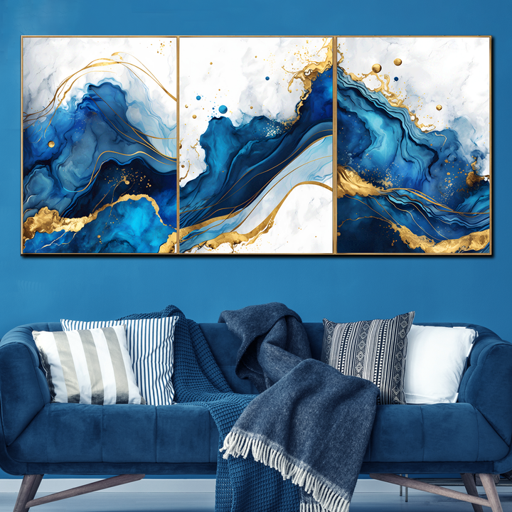 Ethereal Waves  Abstract Canvas Wall Paintings - Set of 3