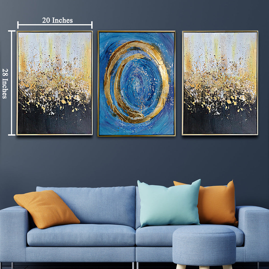 Starry Skies 100% Hand Painted Wall Paintings for Home (With outer Floater Frame) - Set of 3