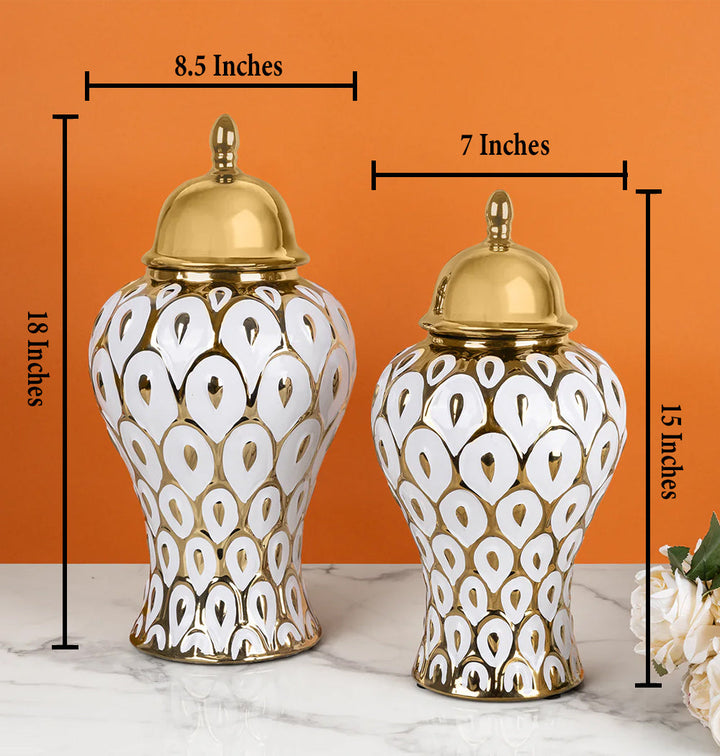 Peacock Elegance Decorative Ceramic Vase & Showpiece – Pair