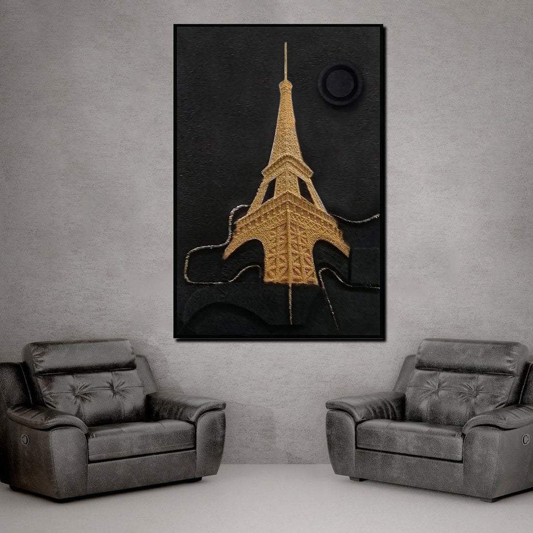 Golden Paris Nights Modern Wall Art ( 32 x 47 Inches )