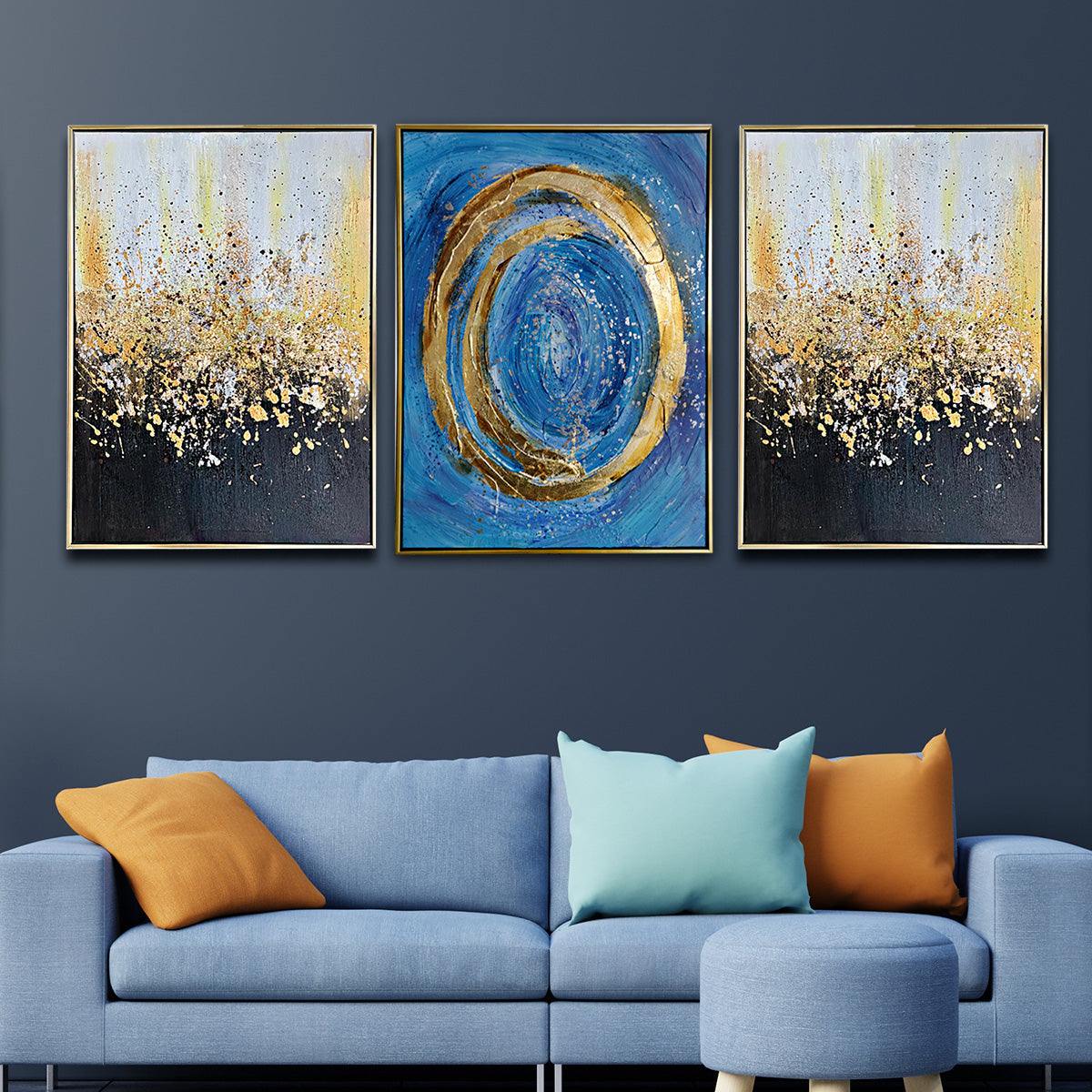 Starry Skies 100% Hand Painted Wall Paintings for Home (With outer Floater Frame) - Set of 3