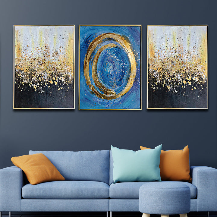 Starry Skies 100% Hand Painted Wall Paintings for Home (With outer Floater Frame) - Set of 3