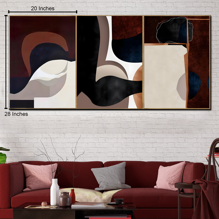 Dynamic Whispers Abstract Canvas Painting for Home Wall - Set of 3