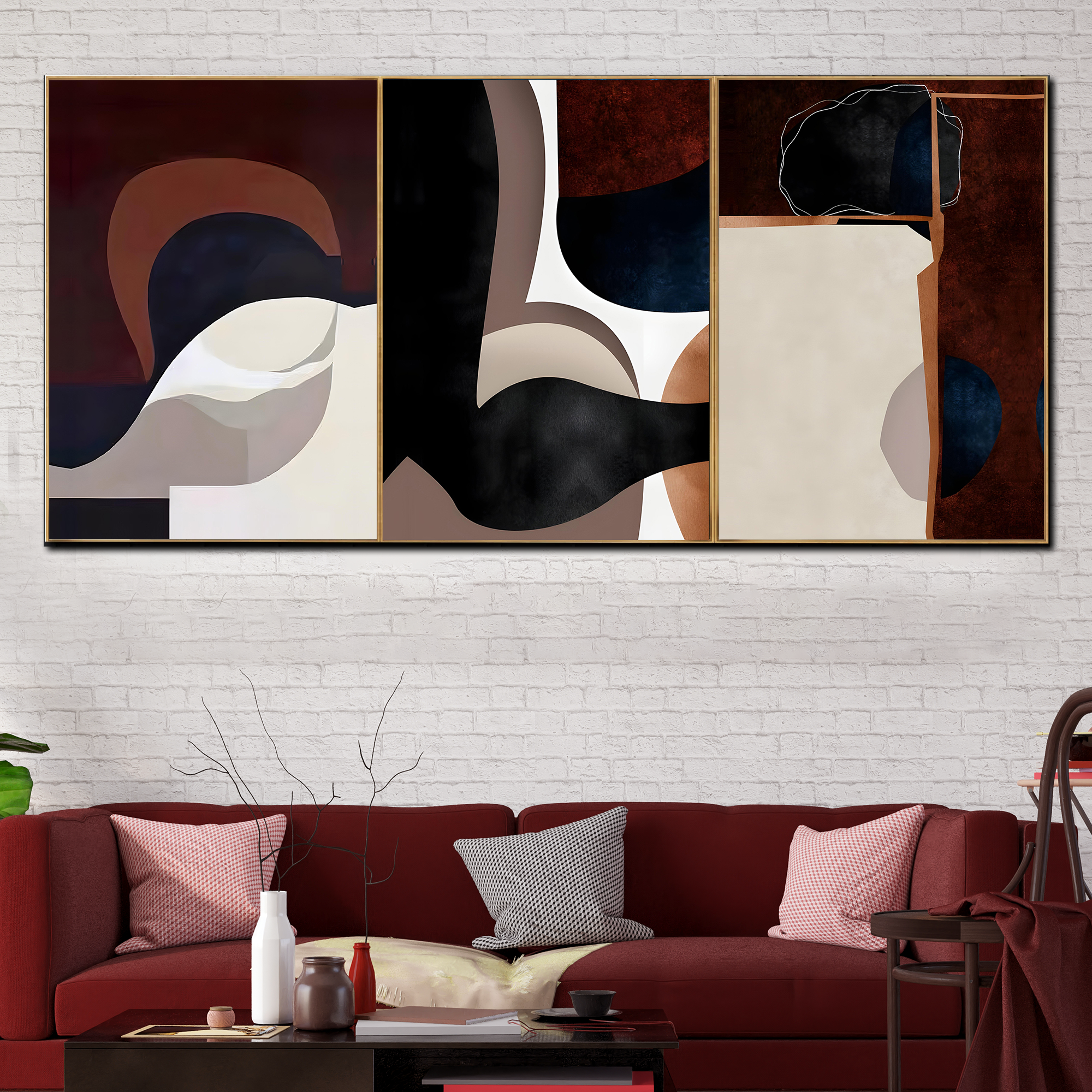 Dynamic Whispers Abstract Canvas Painting for Home Wall - Set of 3