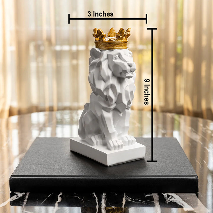 Crowned King Lion Table Decorative Showpiece & Items for Room Decoration - White