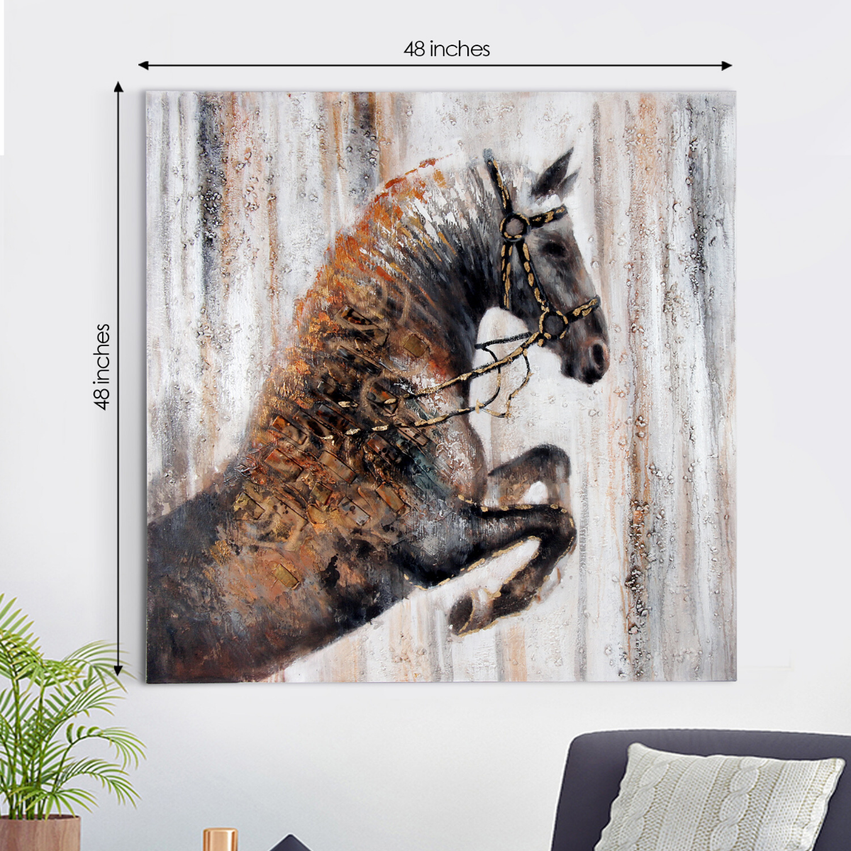 The Jumping Stallion 100% Hand Painted Oil Paintings For Home & Wall Decoration Items (48 x 48 Inches)