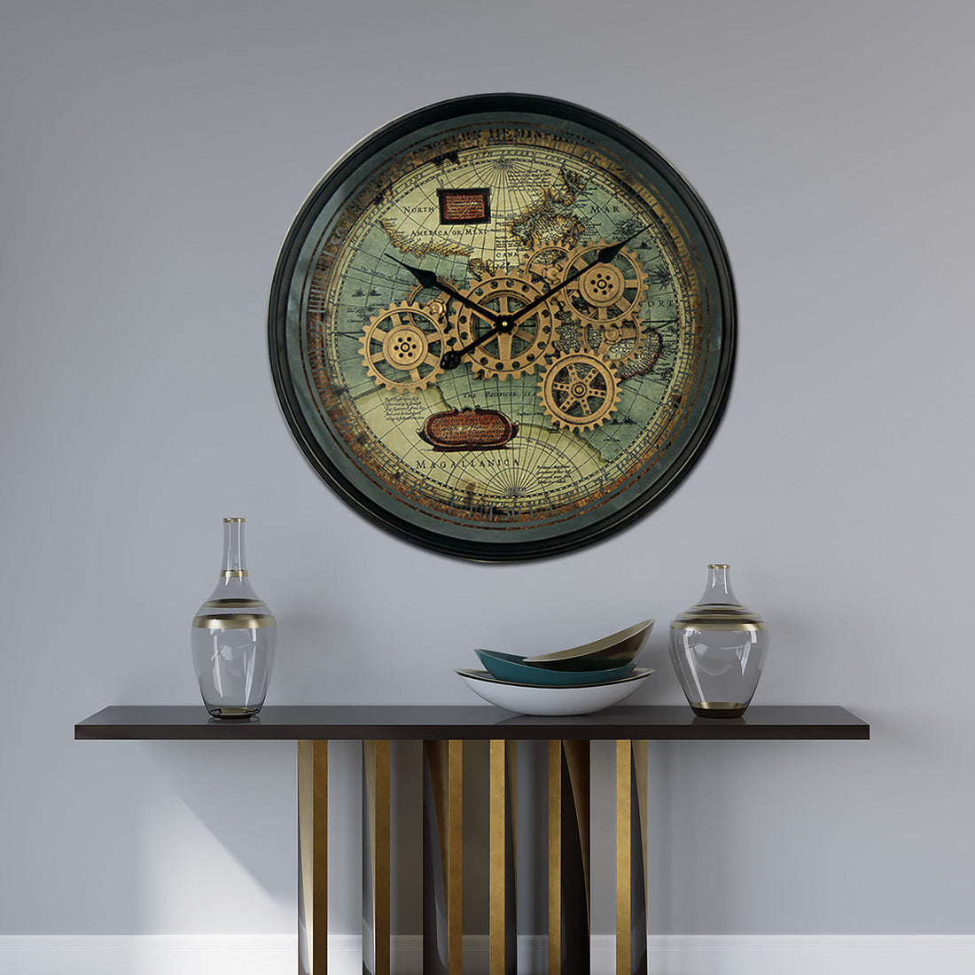 Timeless Tradition Luxury Designer Wall Clock For Living Room With Moving Gear Mechanism Buy Wall Clock Online - Medium (Steel Body)