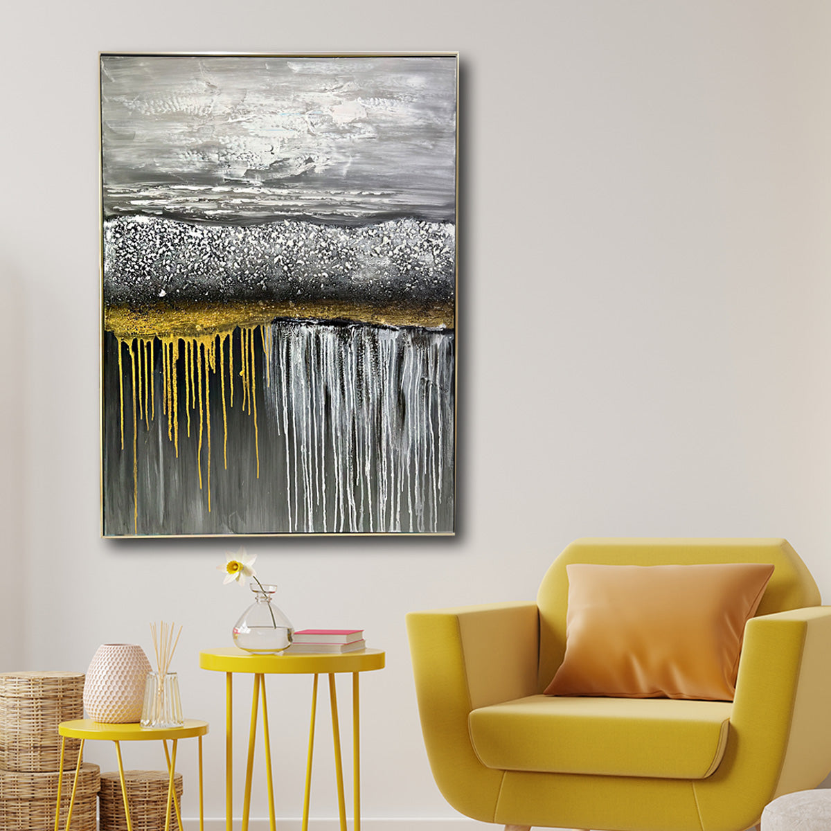 Catch the Wave Wall 100% Decorative Hand painting for Home Decor (With Outer Floater Frame) (48 x 36 Inches)