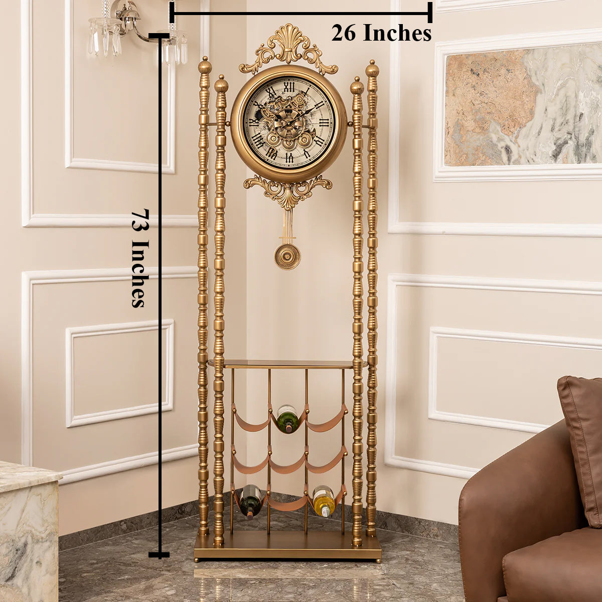 Grand Palace Designer Floor Clock With Pendulum & Moving Gear Mechanism (Steel Body)