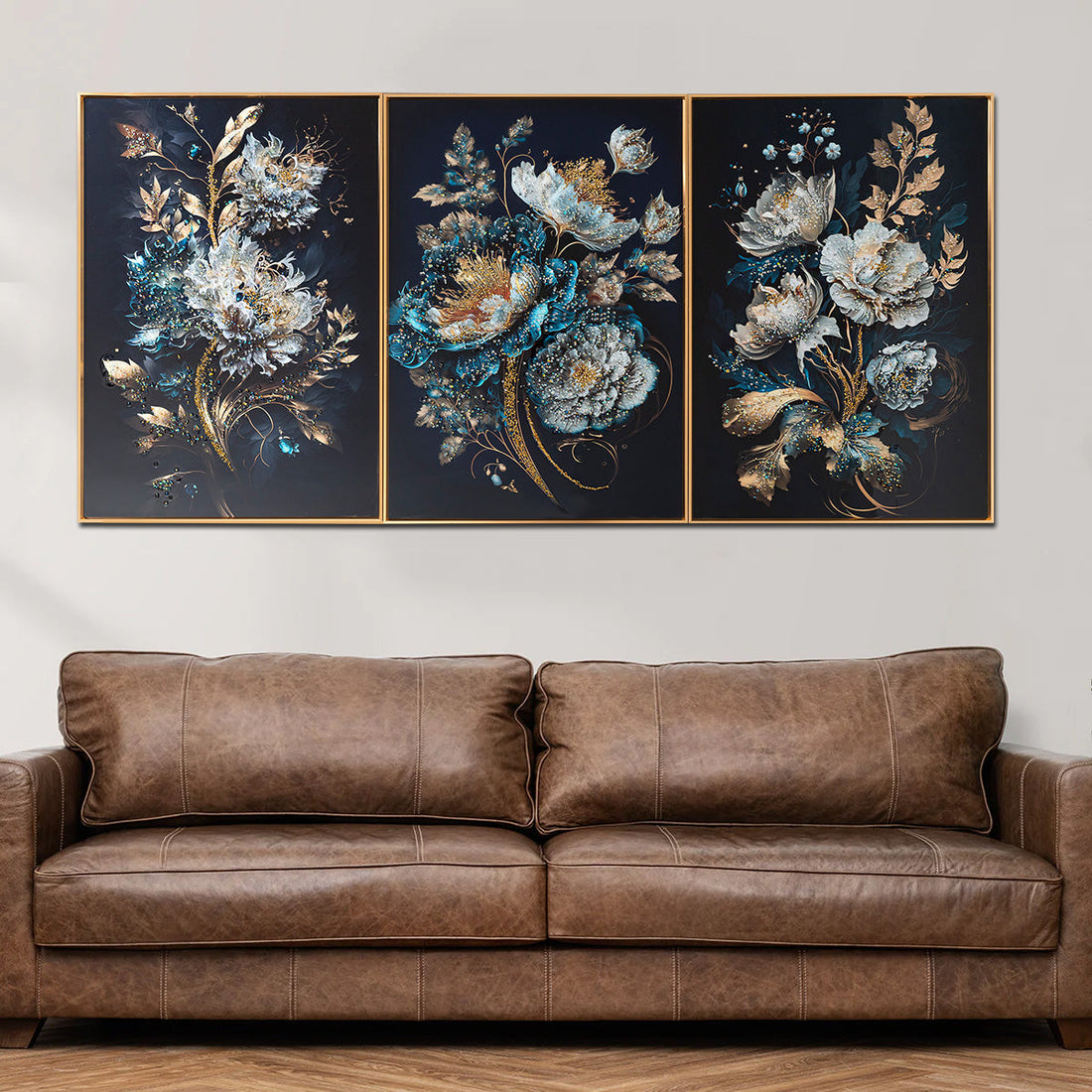 Heavenly Flora Crystal Glass Decorative Wall Painting for Home Decor - Set of 3