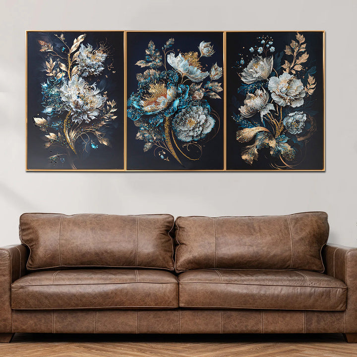 Heavenly Flora Crystal Glass Decorative Wall Painting for Home Decor - Set of 3