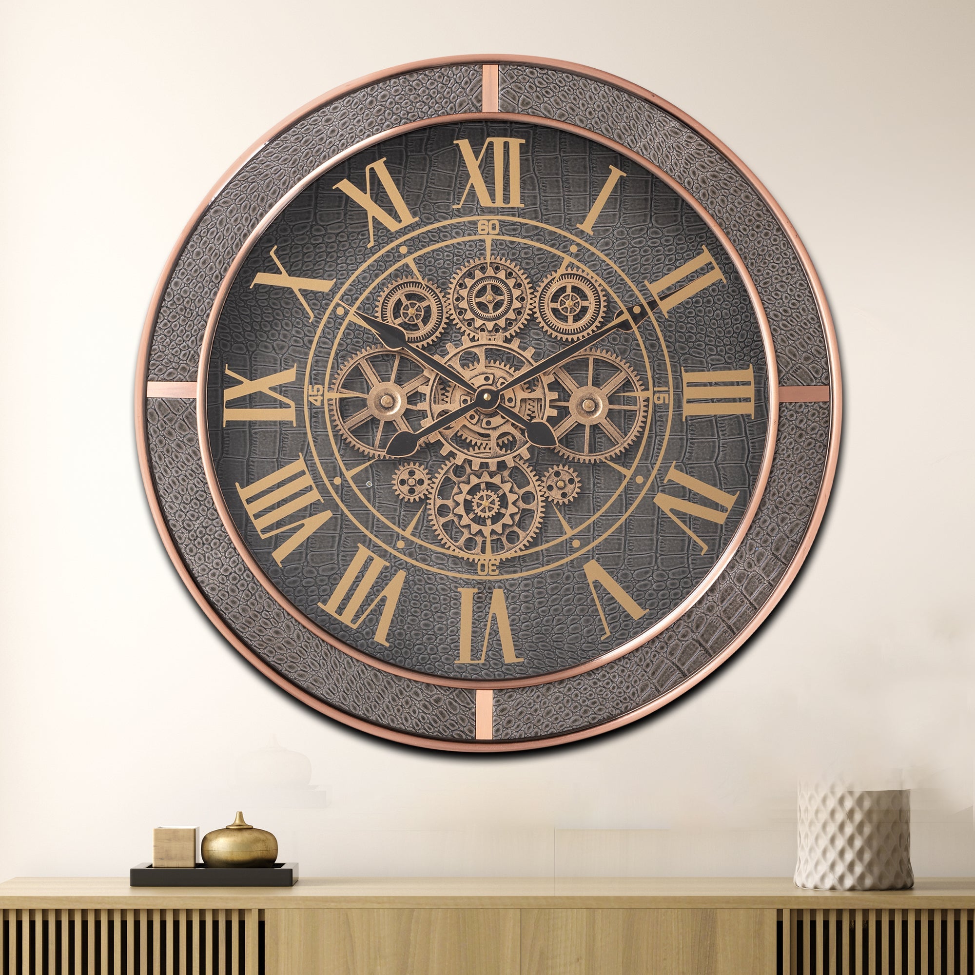 Whispering Wheel Luxury Designer Watches Wall clocks for the Home With Moving Gear Mechanism Buy Wall Clock Online (Steel Body)