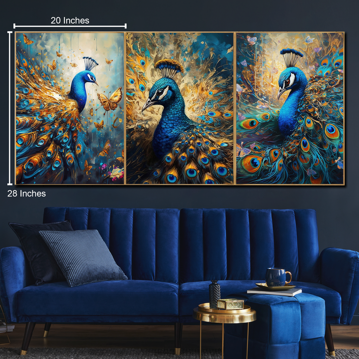 Enchanting Peacock Haven Canvas Wall Art - Set Of 3