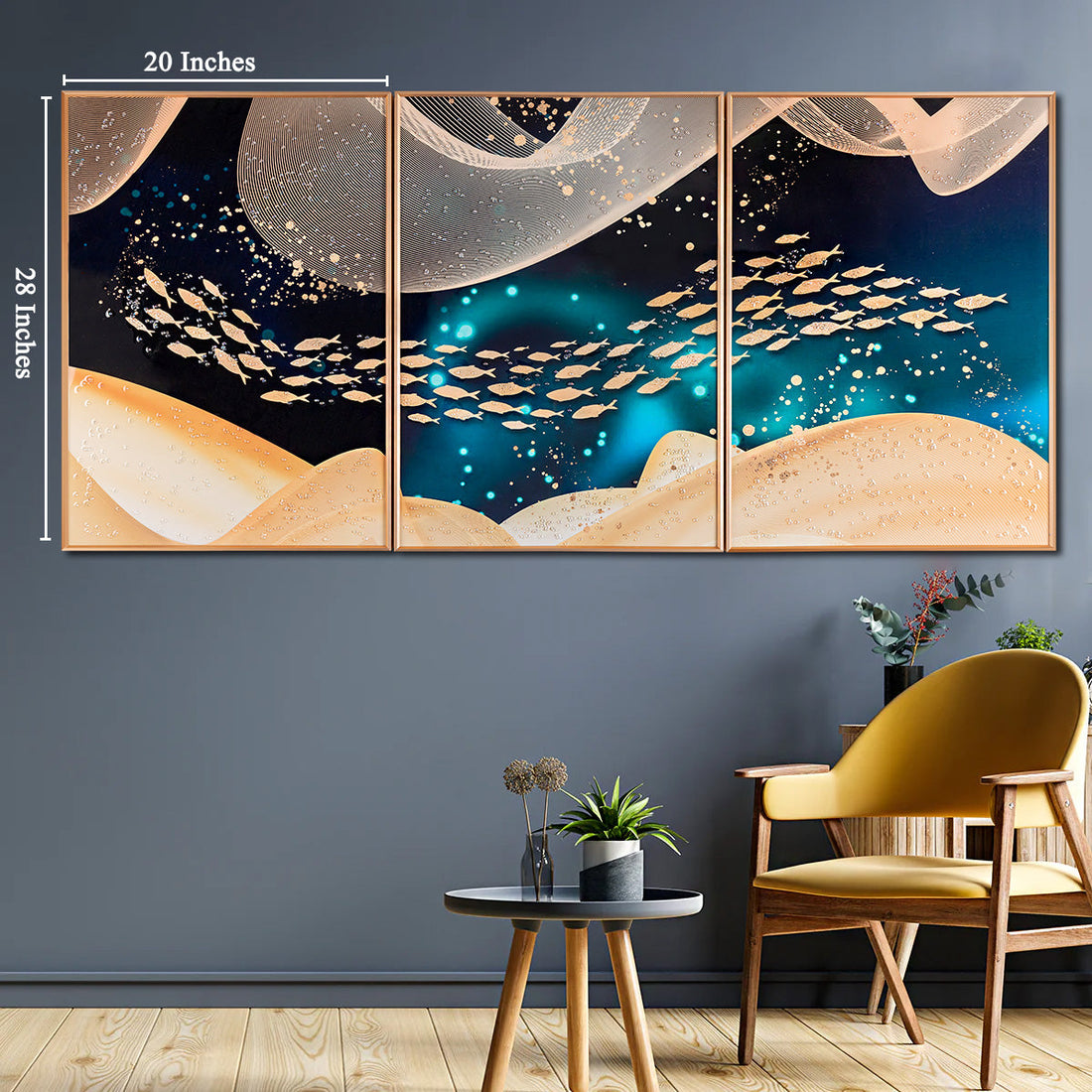 Ode to Joy Framed Crystal Glass Decorative Colorful Wall Painting for Home Wall - Set of 3