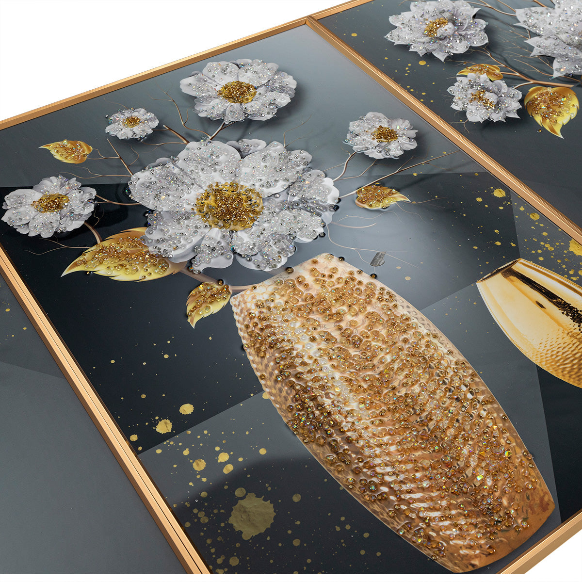 Divine Floral Dimensions Crystal Decorative Colorful Wall Painting for Home Wall - Set of 3
