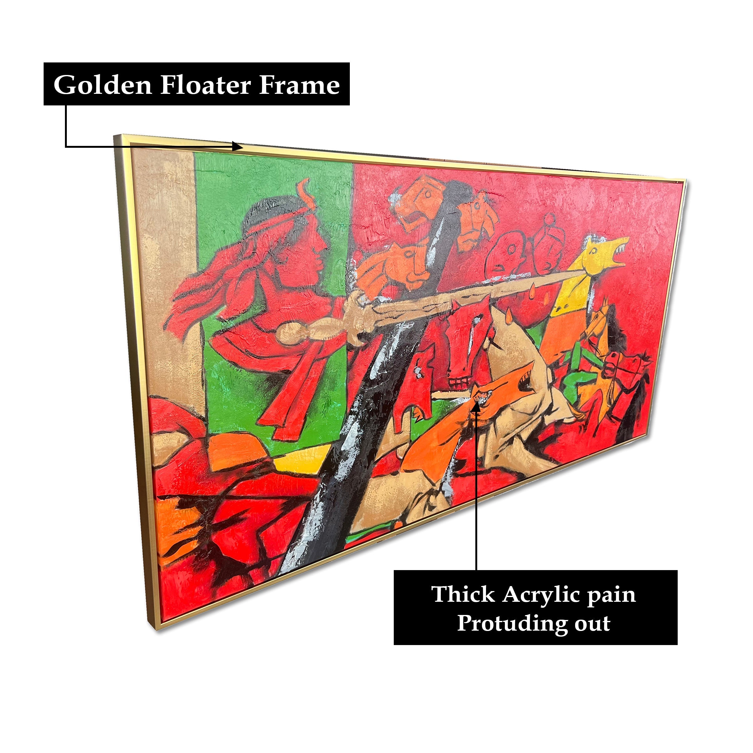 Clash of the Brave Hand Wall Painting For Home (Outer Floater Frame ) (55 x 28 Inches)