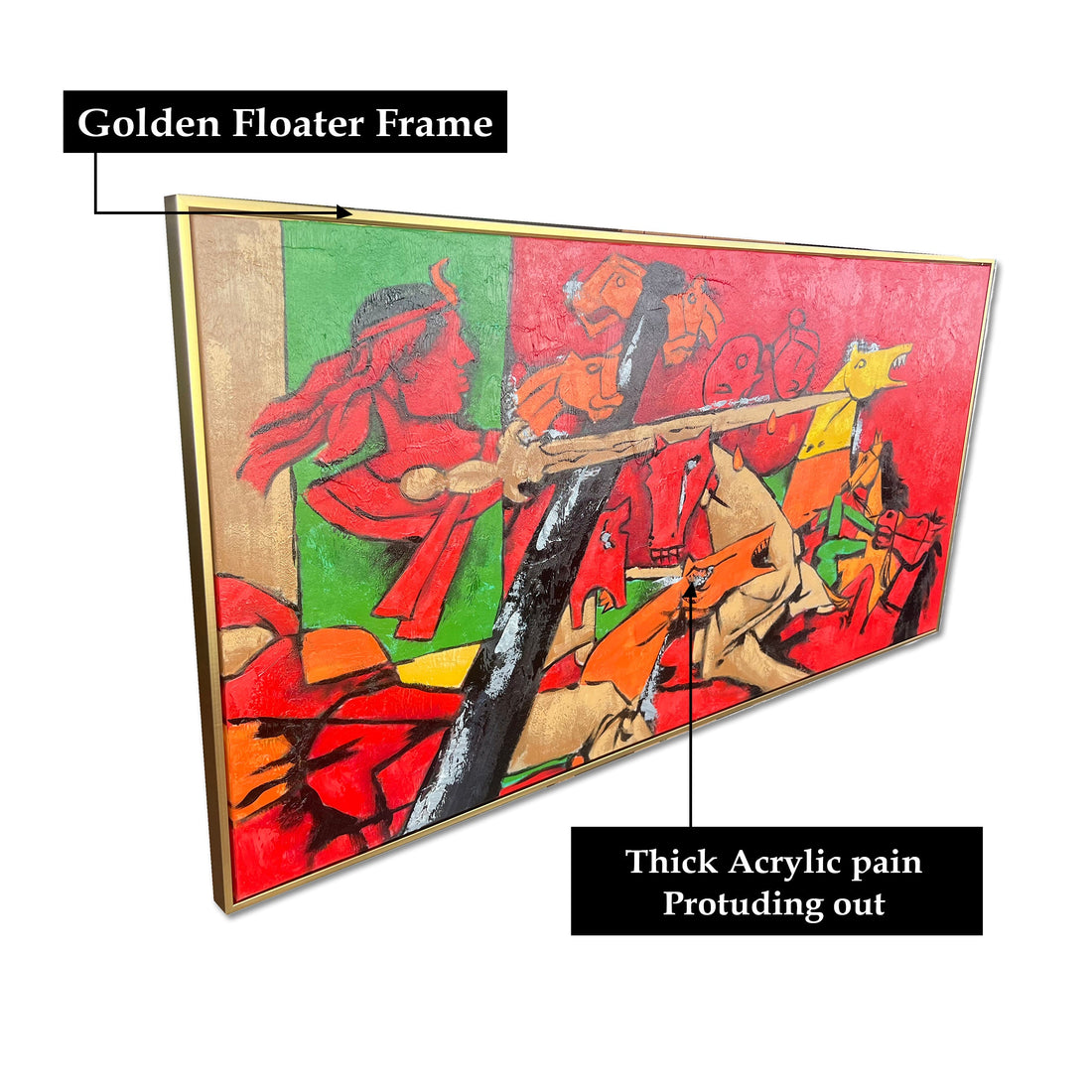 Clash of the Brave Hand Wall Painting For Home (Outer Floater Frame ) (55 x 28 Inches)