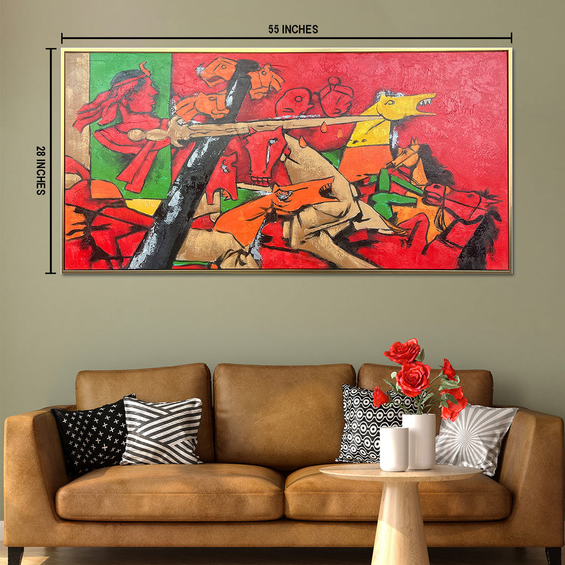 Clash of the Brave Hand Wall Painting For Home (Outer Floater Frame ) (55 x 28 Inches)