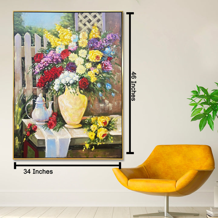 Garden Blossom Delight Hand Wall Decor Paintings for Home (With outer Floater Frame) (34x45.5 Inches)