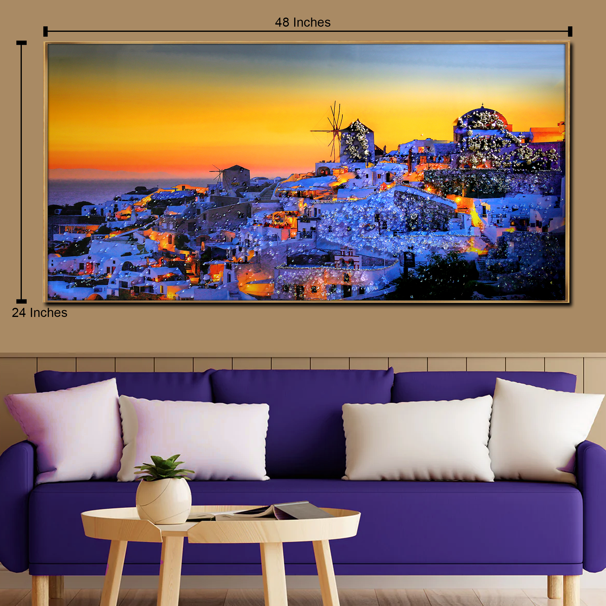 Starry Santorini Nights Crystal Glass Art Wall Painting