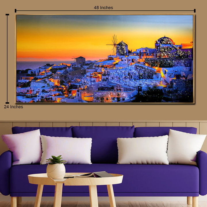 Starry Santorini Nights Crystal Glass Art Wall Painting