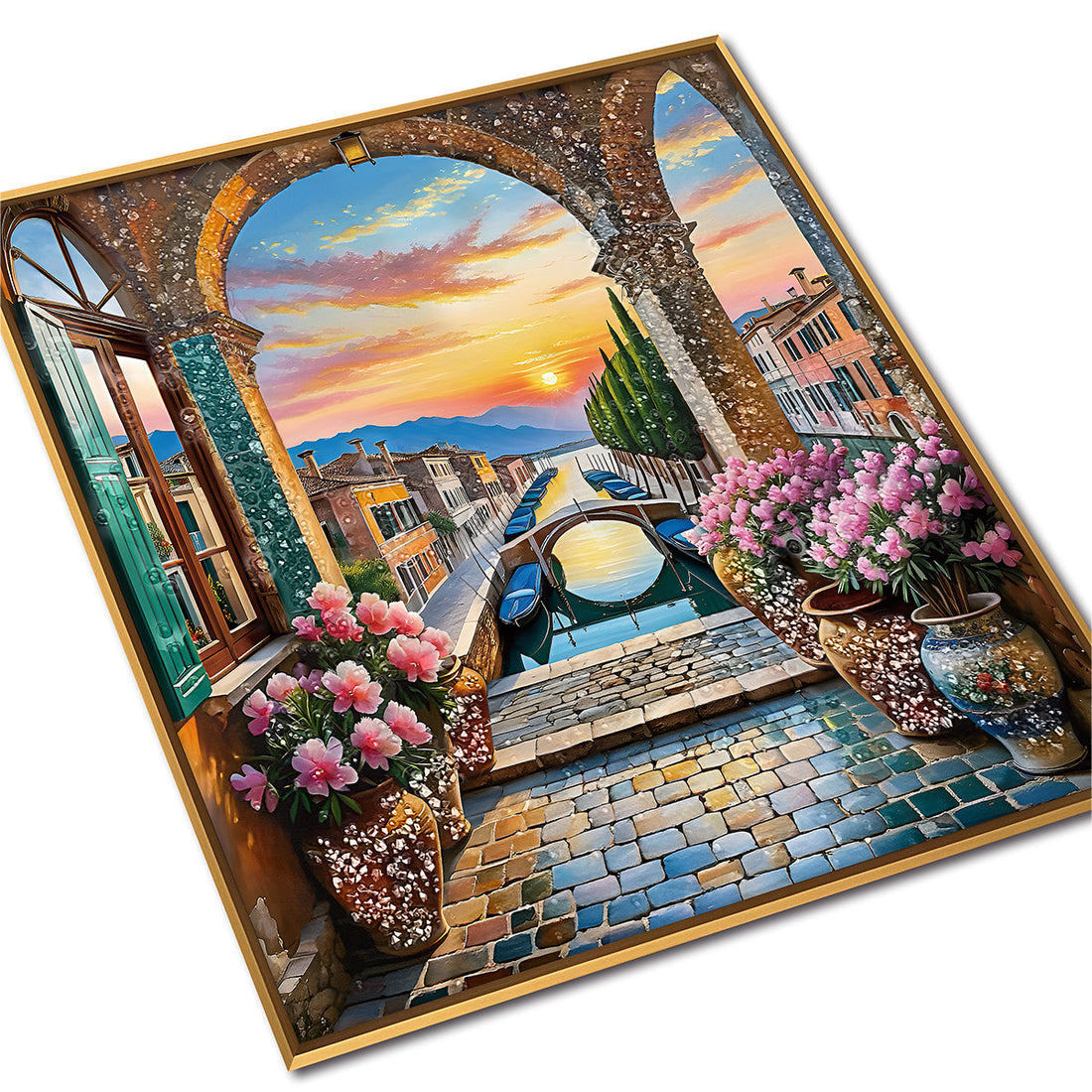 Blooming Sunset Pathway Crystal Glass Framed Wall Paintings For Home & Wall Decoration items