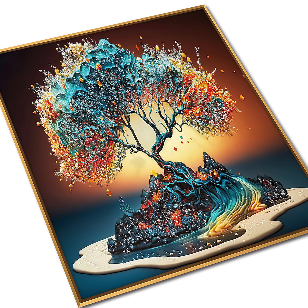 Radiant Red Wood Crystal Glass Wall Paintings For Home