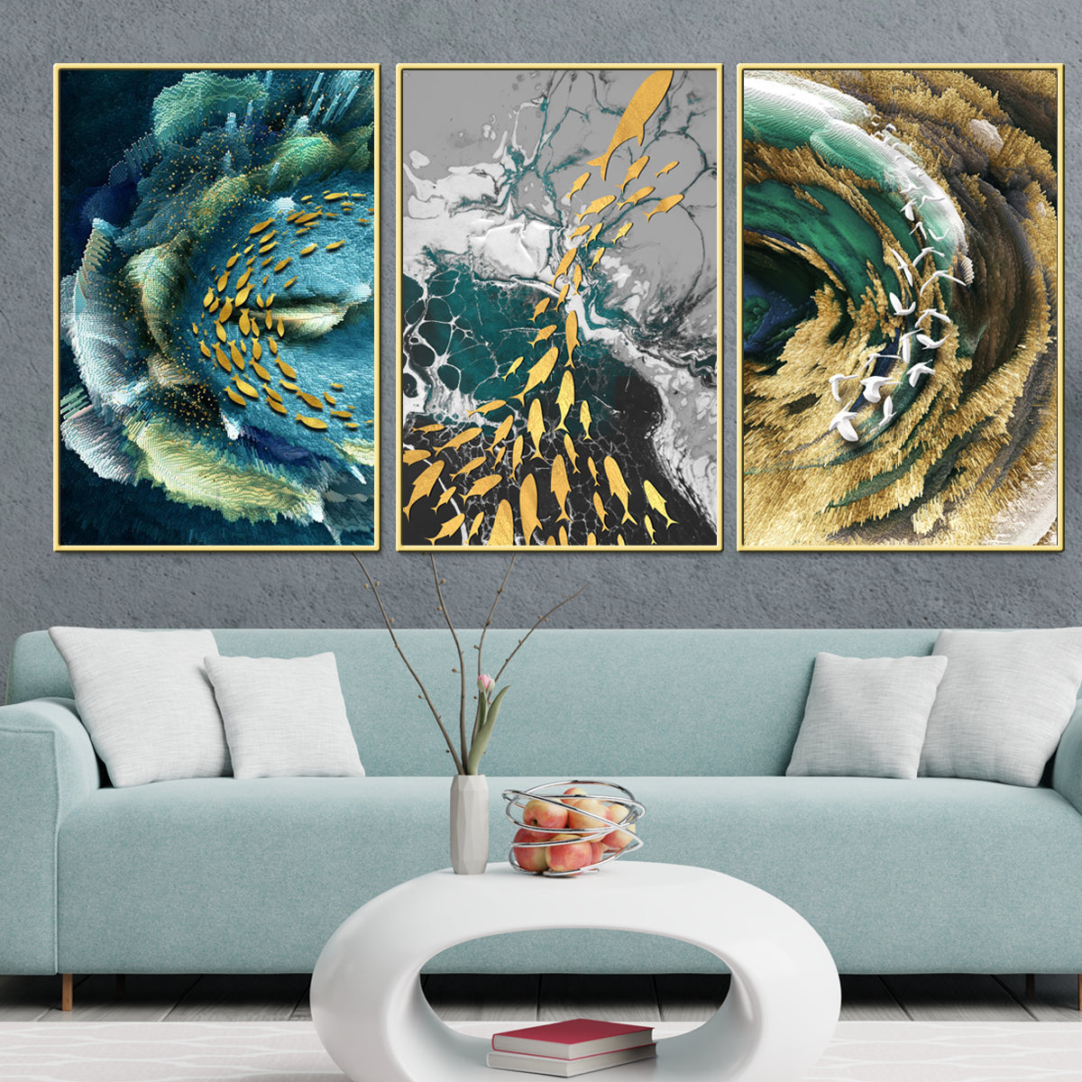 Aqua Contemporary Abstract Framed Canvas Wall Art