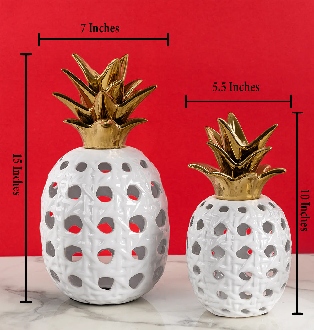 Golden Crown Pineapple Decorative Ceramic Vase & Home Decoration Items - Pair