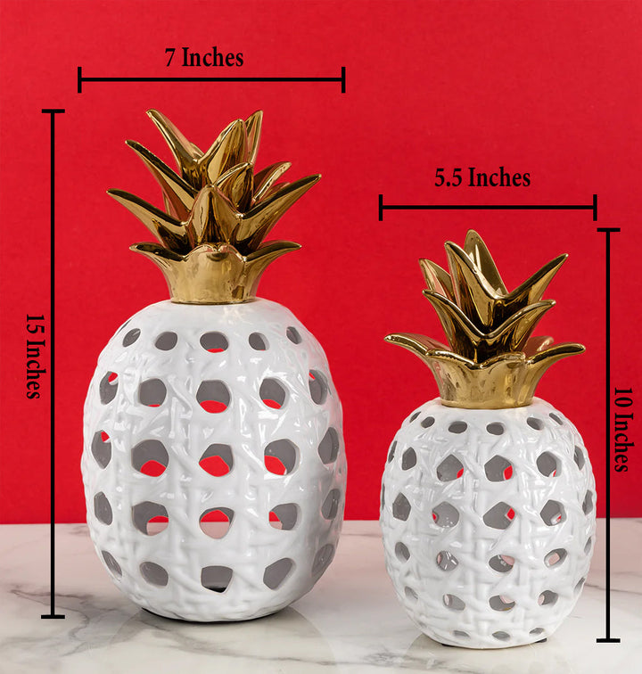 Golden Crown Pineapple Decorative Ceramic Vase & Home Decoration Items - Pair