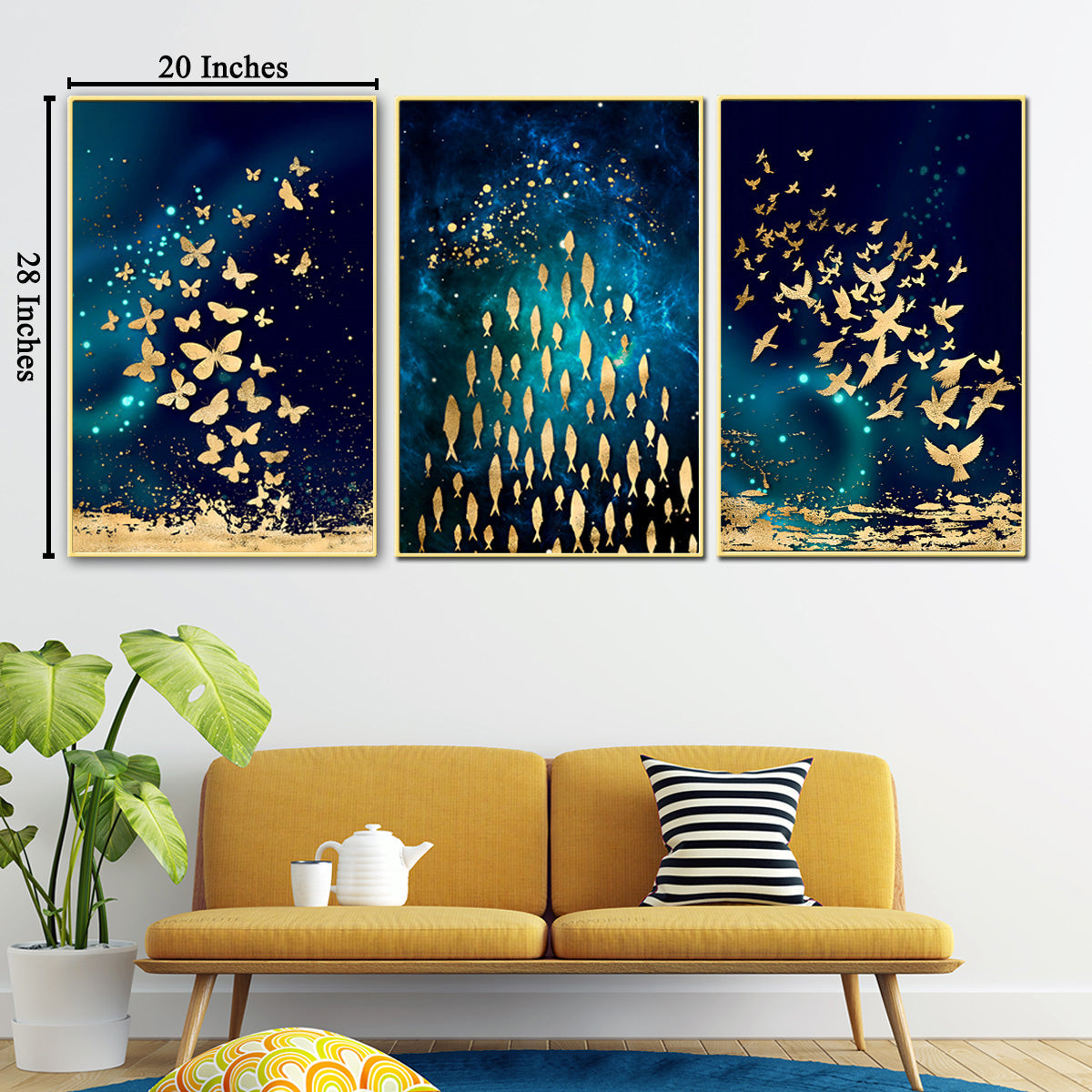 Goldwater Birds Framed Canvas Wall Paintings for Home - Set of 3