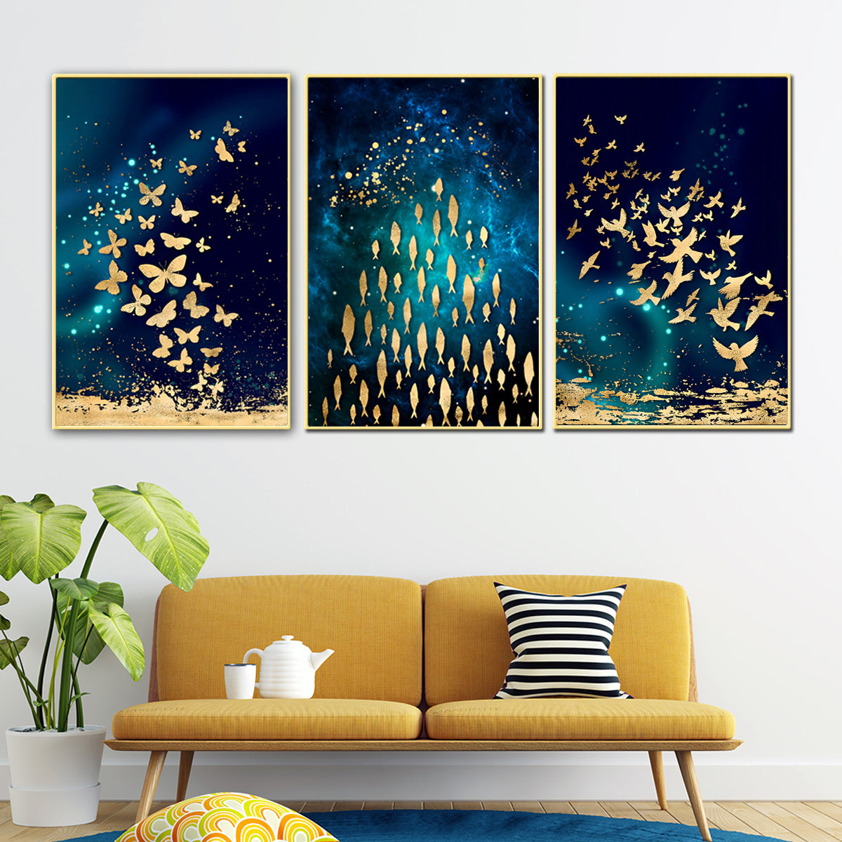 Goldwater Birds Framed Canvas Wall Paintings for Home - Set of 3