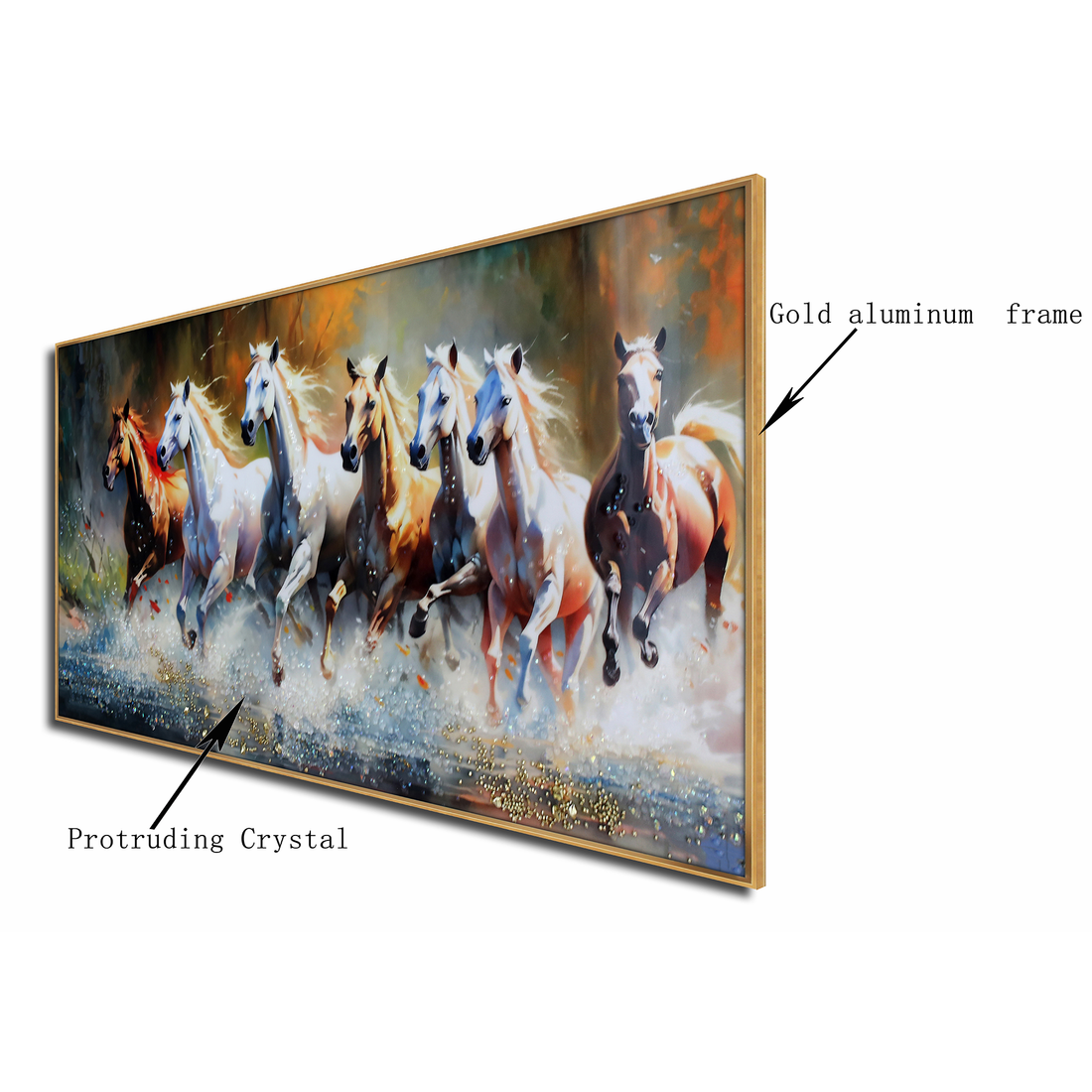 Seven Running Horses Whisper in the Wind Crystal Glass Painting for Wall Art - Medium