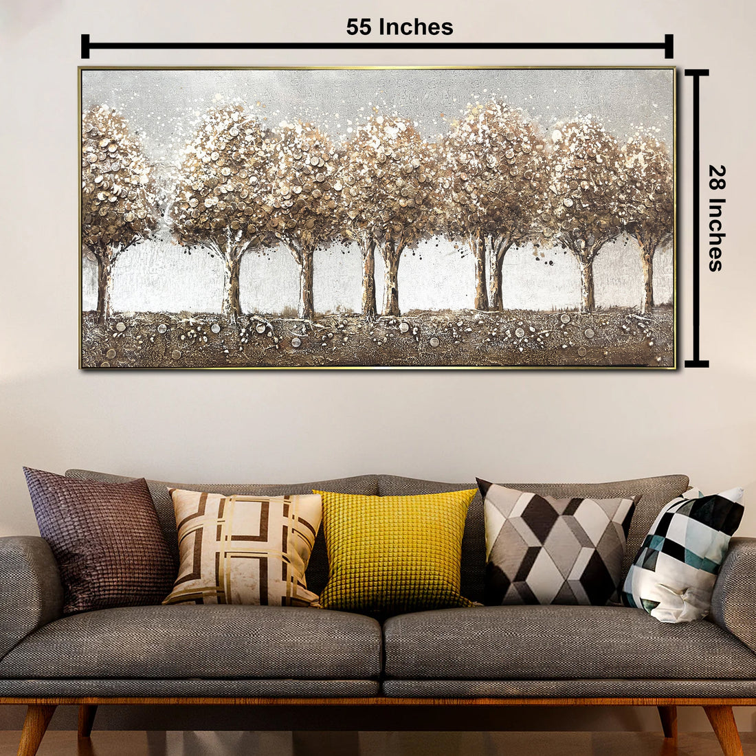 Twilight Forest Hand Wall Painting and Item for Wall Decoration (Comes With an Outer Floater Frame) (28x55 Inches)