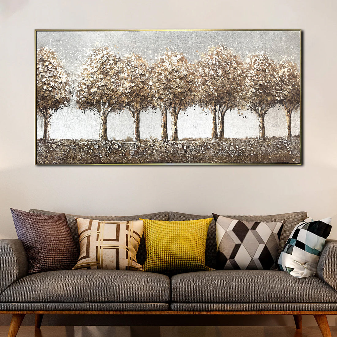 Twilight Forest Hand Wall Painting and Item for Wall Decoration (Comes With an Outer Floater Frame) (28x55 Inches)