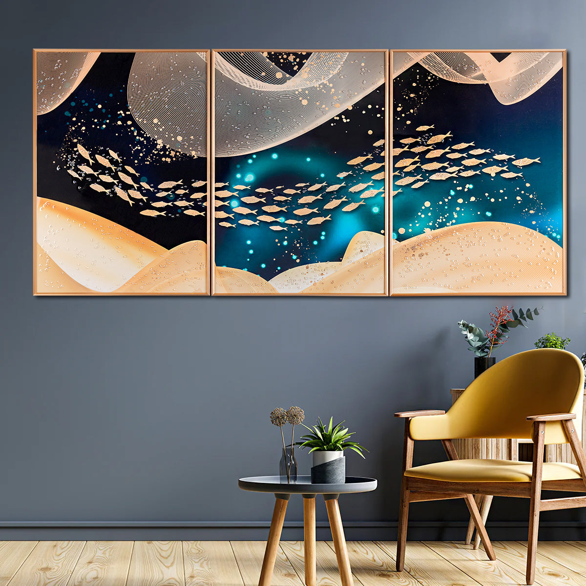 Ode to Joy Framed Crystal Glass Decorative Colorful Wall Painting for Home Wall - Set of 3