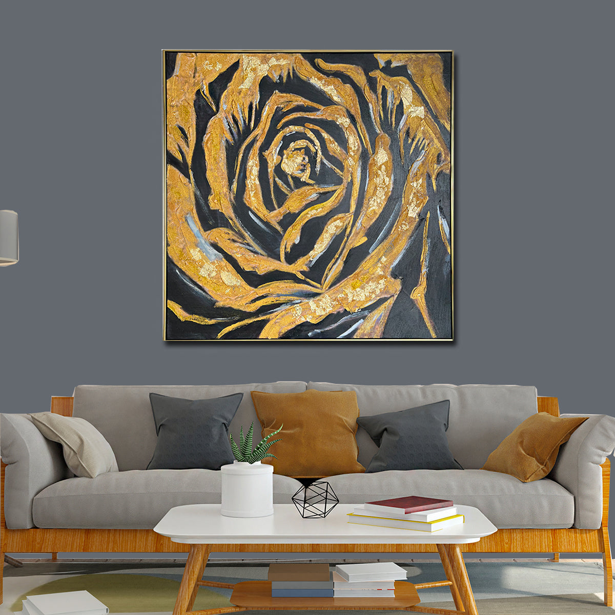 Natural Reflections 100% Hand Painted painting for home Wall (With Outer Floater Frame) (40 x 40 Inches)