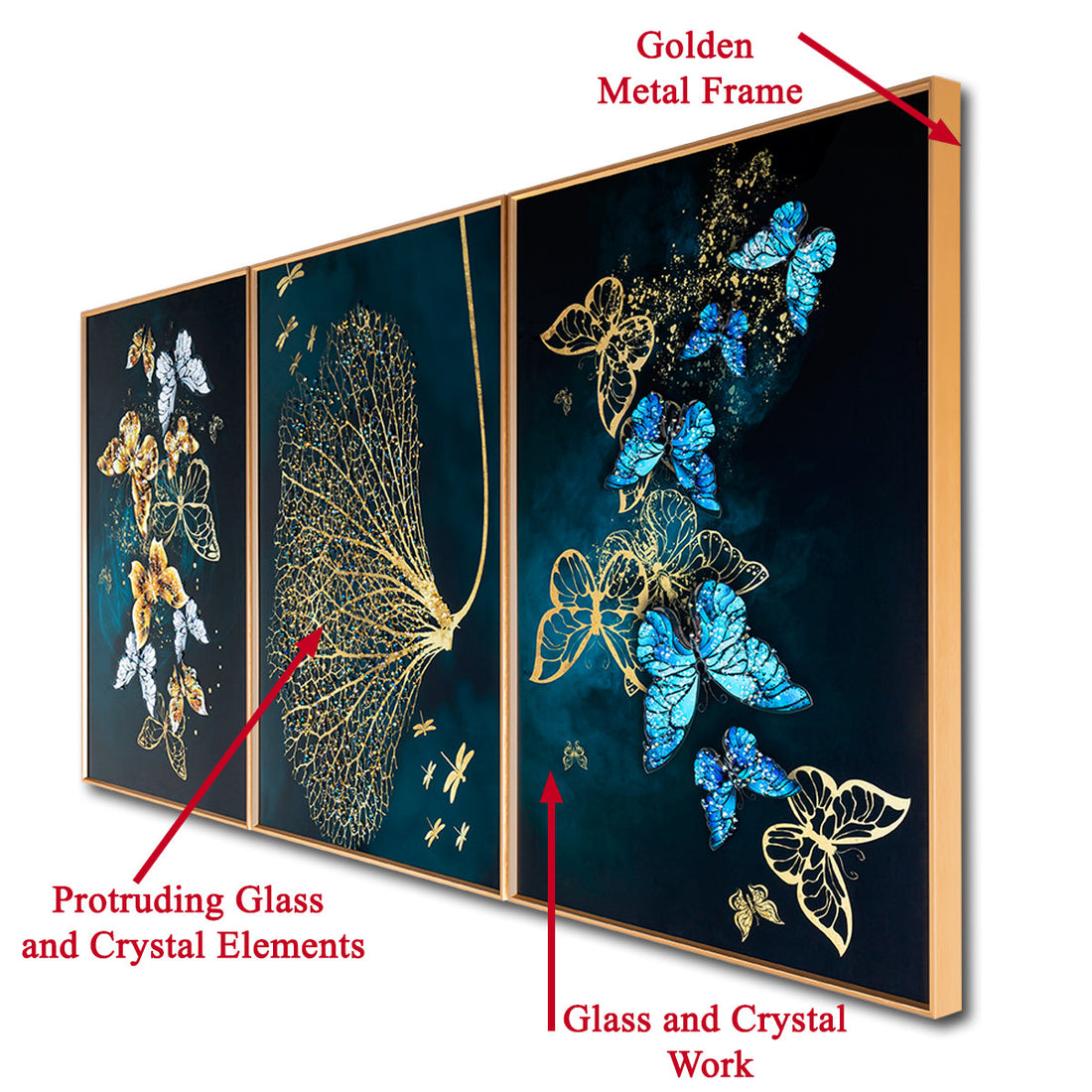 The Butterfly Habitat Framed Crystal Glass Decorative Wall Painting for Home Decor