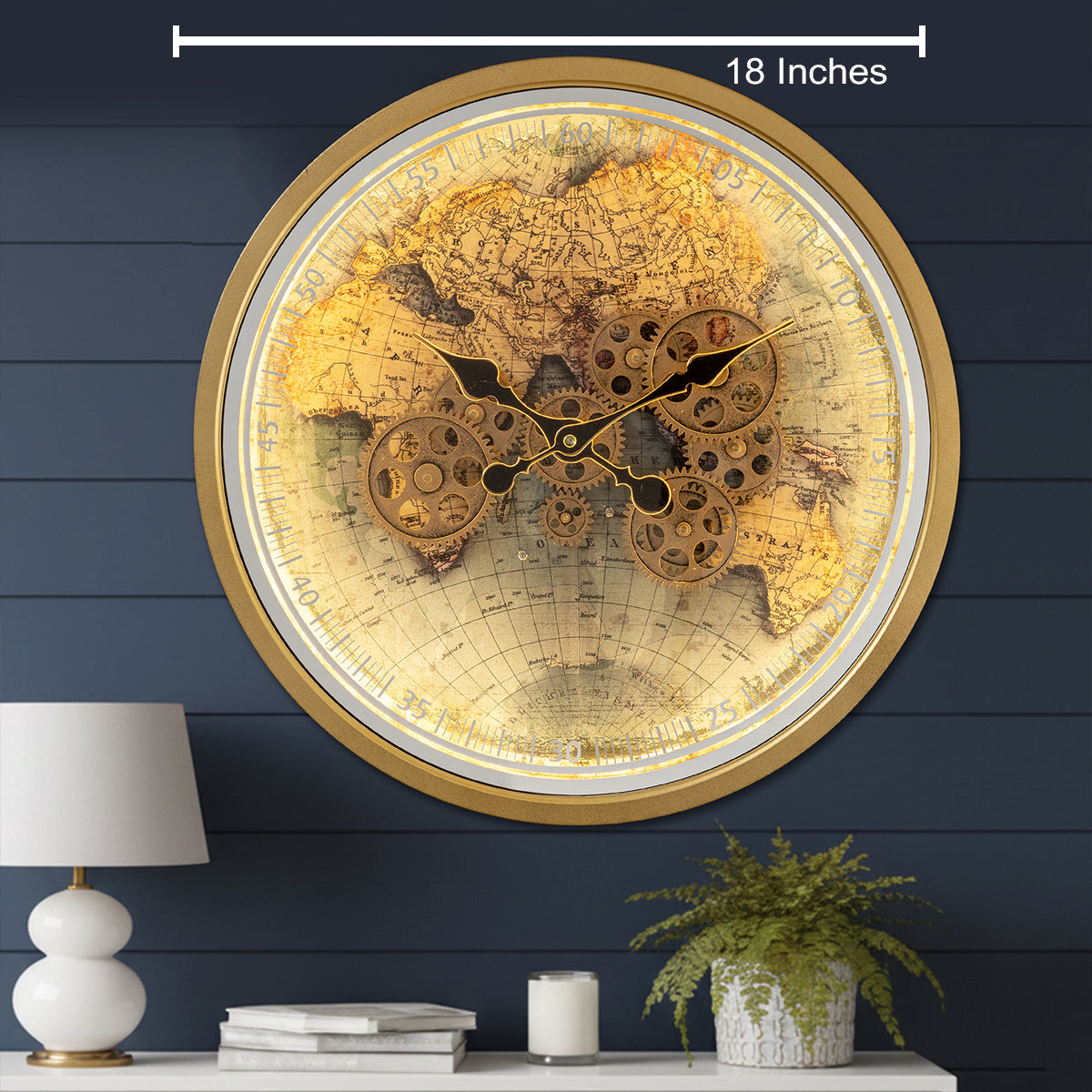 Timeless World Luxury Designer Wall Clock For Living Room With Moving Gear Mechanism Buy Wall Clock Online - Medium (Steel Body) (With Light & Remote)